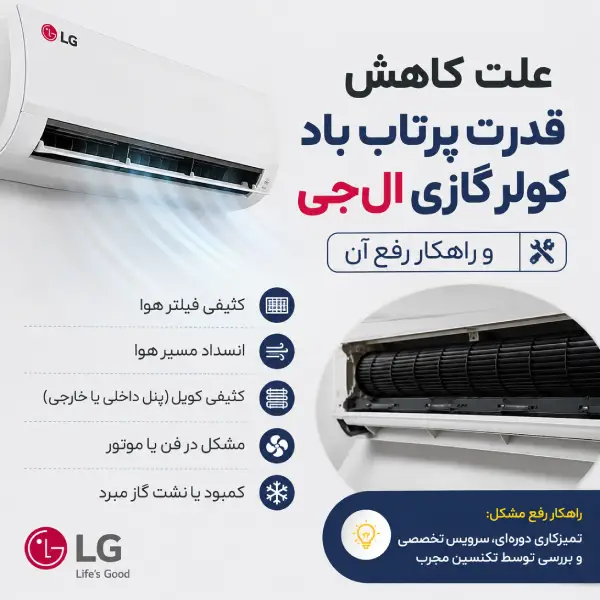 علت کاهش قدرت پرتاب باد کولر گازی ال‌جی